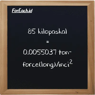 85 kilopaskal setara dengan 0.0055037 ton-force(long)/inci<sup>2</sup> (85 kPa setara dengan 0.0055037 LT f/in<sup>2</sup>)
